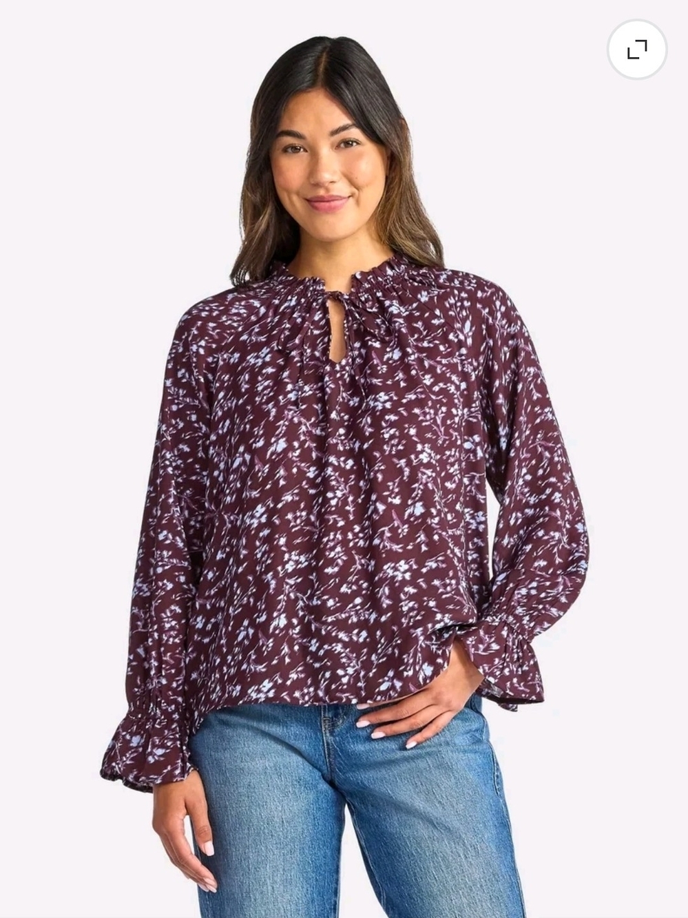 Time And Tru Purple Floral Long Sleeve Blouse XS